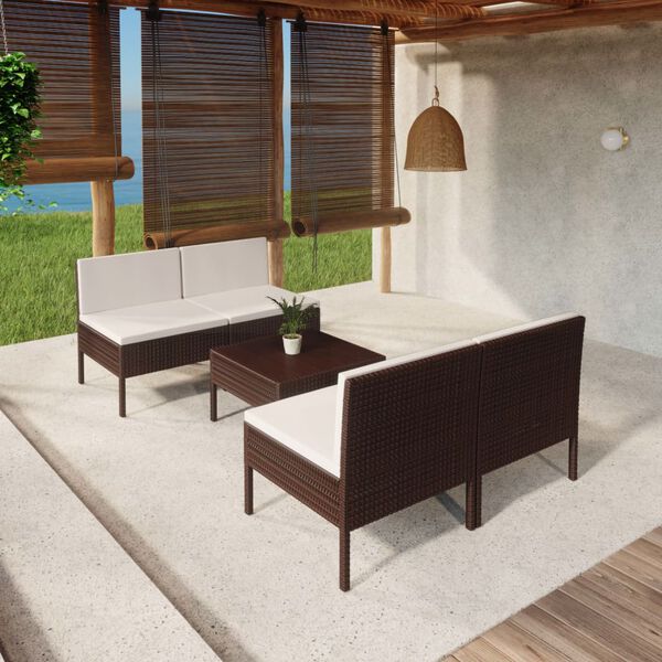 vidaXL Garden Lounge Set Brown PE Rattan Medium Removable Covers