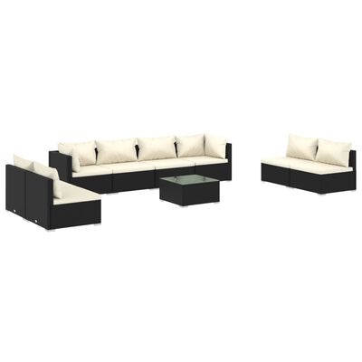 vidaXL 9 Piece Patio Lounge Set with Cushions Poly Rattan Black