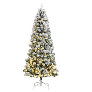 vidaXL Artificial Hinged Christmas Tree 300 LEDs & Flocked Snow 82.7"