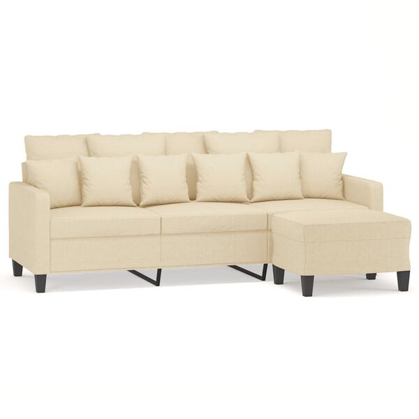 vidaXL 3-Seater Sofa with Footstool Cream 70.9" Fabric