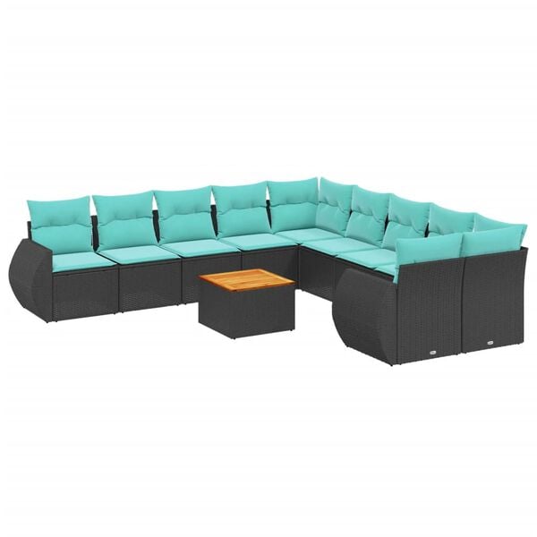 vidaXL 11 Piece Patio Sofa Set with Cushions Black Poly Rattan
