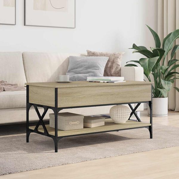 vidaXL Coffee Table Sonoma Oak Engineered Wood and Metal Medium