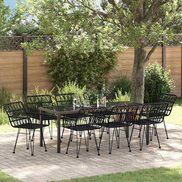 vidaXL Garden Dining Set 9 pcs Black Powder-Coated Steel