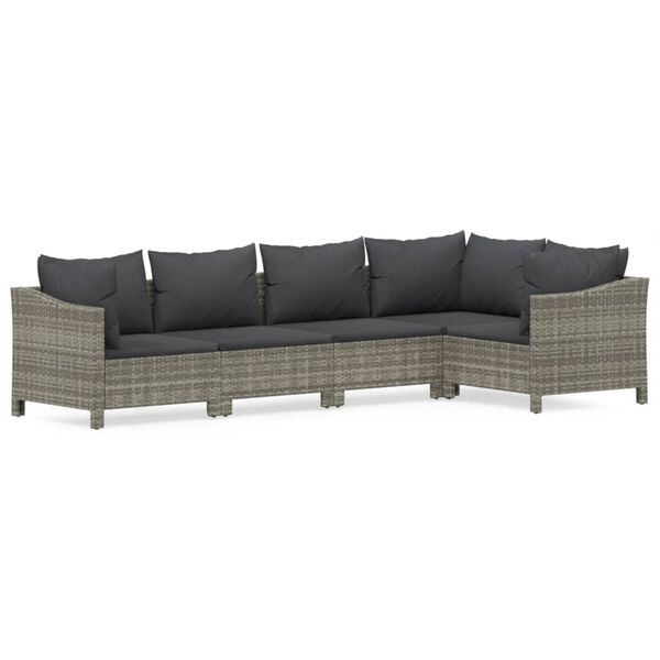 vidaXL Garden Lounge Set Gray PE rattan 5 Piece Set Modular