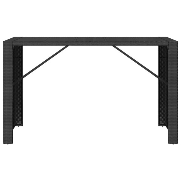vidaXL Bar Table With Glass Top Black Poly Rattan Large Bar Table