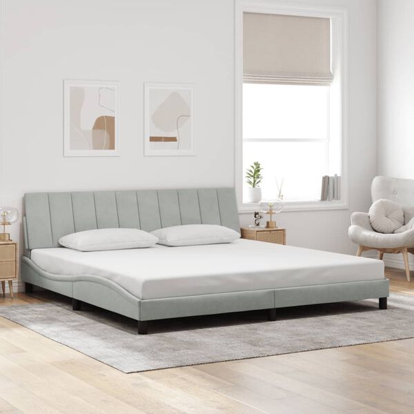 vidaXL Bed Frame with LED without Mattress "Hanko" Light Gray 76"x79.9" Velvet