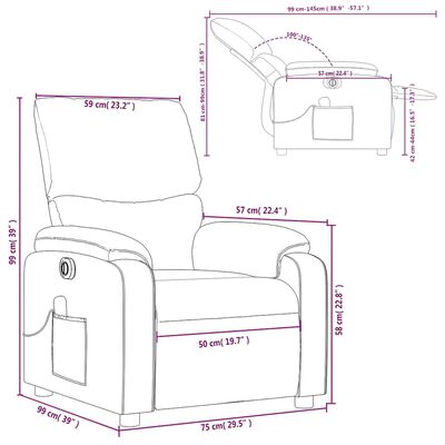 Technical schematic with dimensions of the recliner