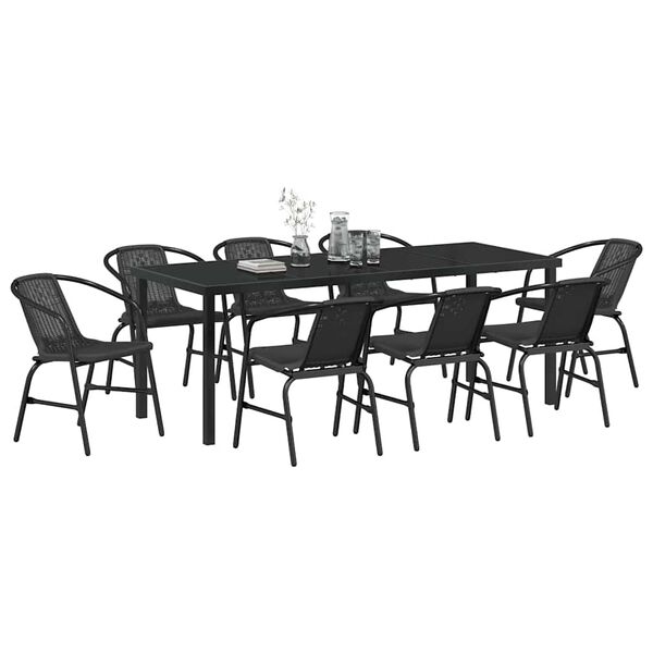 vidaXL Garden Dining Set 9 pcs Black Powder-Coated Steel