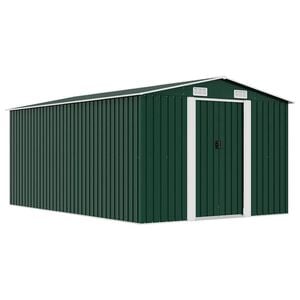 vidaXL Garden Shed Green Galvanized Steel Large Sliding Doors