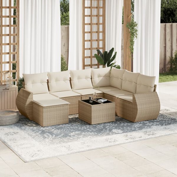 vidaXL Garden Sofa Set Beige PE rattan, powder-coated steel, tempered glass