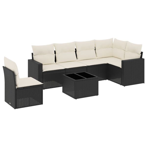 vidaXL Garden Sofa Set Black PE Rattan, Powder-Coated Steel, Tempered Glass