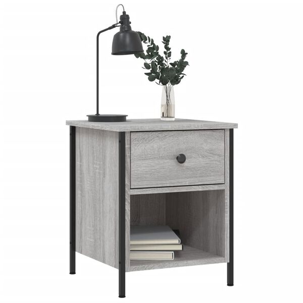 vidaXL Bedside Cabinet Set of 2 Grey Sonoma Engineered wood, iron