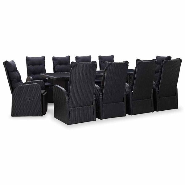 vidaXL Outdoor Dining Set with Cushion 11 pcs Black Poly rattan