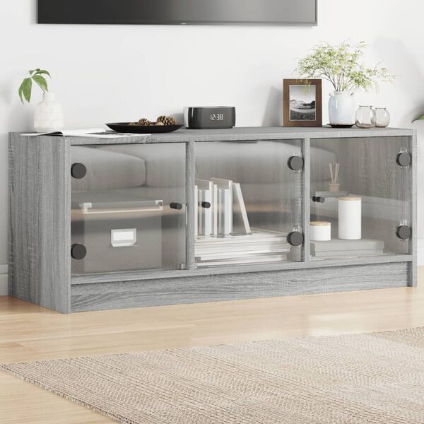 vidaXL TV Cabinet Grey Sonoma Engineered wood, glass Medium TV Cabinet