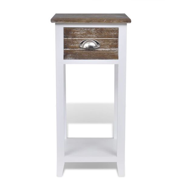 vidaXL Cabinet Brown and White Paulownia wood and plywood Bedside Table