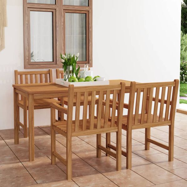 vidaXL Garden Dining Set Teak Brown Solid Teak Wood 5 Piece Set Durable