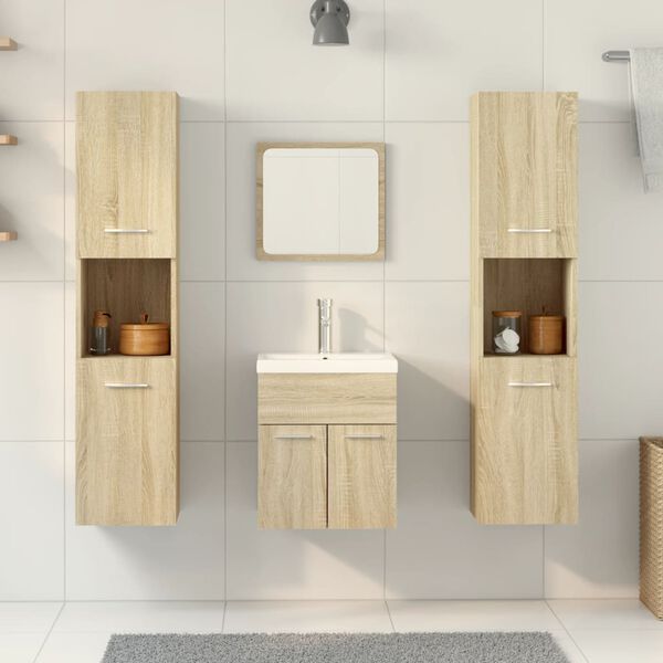 vidaXL Bathroom Furniture Set Sonoma Oak, White Engineered Wood, Ceramic