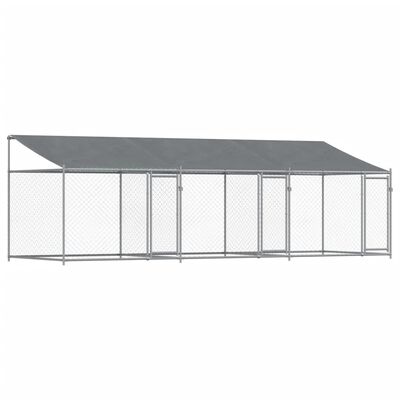 vidaXL Dog Cage with Roof and Doors Gray 19.7'x6.6'x6.6' Galvanized Steel
