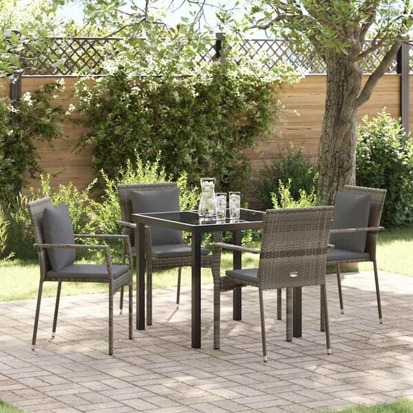 vidaXL Garden Dining Set with Cushion 5 pcs Grey Poly Rattan