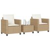 vidaXL 3 Piece Bistro Set with Cushions Beige Poly Rattan