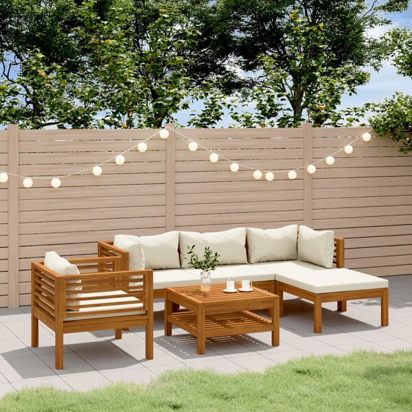 vidaXL Garden Lounge Set Cream Solid acacia wood, fabric (100% polyester)