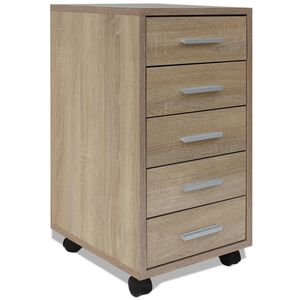 vidaXL Office Drawer Unit Oak Engineered wood, MDF, Aluminum Medium