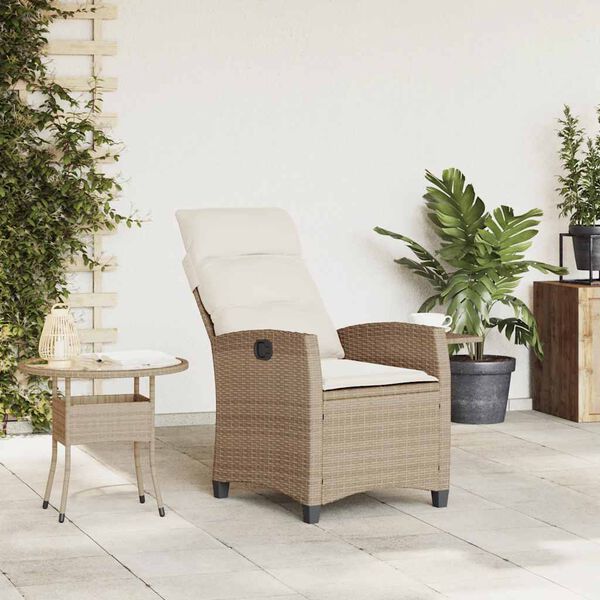 vidaXL Reclining Garden Chair Beige PE rattan Standard