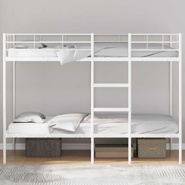 vidaXL Bunk Bed White Steel 39.4 x 79.0 in Bunk Bed Rectangular