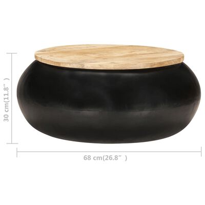 vidaXL Coffee Table Black 26.8"x26.8"x11.8" Solid Mango Wood