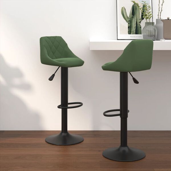 vidaXL Bar Stool Set of 2 Dark Green Velvet (100% polyester), Steel