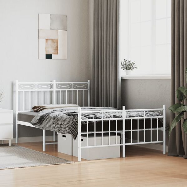 vidaXL Bed Frame White Powder-Coated Steel 47.2x78.7 in Bed Frame