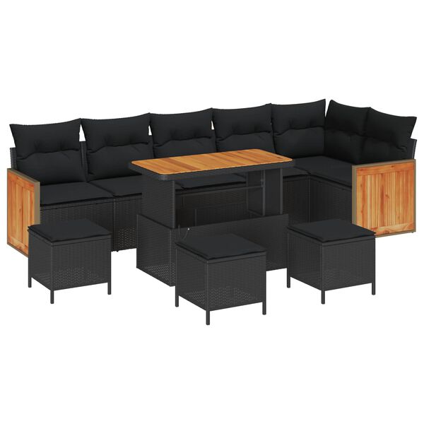 vidaXL Garden Sofa Set with Cushion 12 pcs Black Poly Rattan