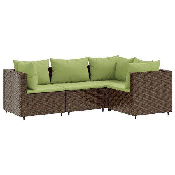 vidaXL Patio Lounge Set Brown and Green PE rattan, powder-coated steel