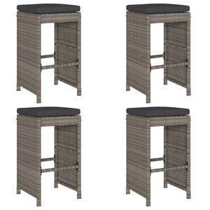 vidaXL Garden Bar Stool Set of 4 Grey PE rattan Standard