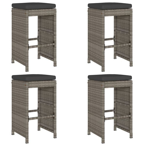 vidaXL Garden Bar Stool Set of 4 Grey PE rattan Standard