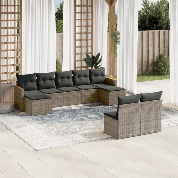 vidaXL Garden Sofa Set Grey, Dark grey PE rattan Large Adjustable Feet
