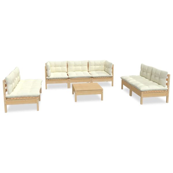 vidaXL Garden Lounge Set Cream Solid pine wood, fabric (100% polyester)