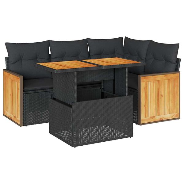 vidaXL Garden Sofa Set Black Poly Rattan Medium Removable Covers