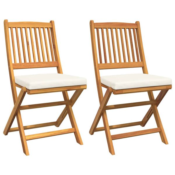 vidaXL Folding Chair 2 pcs White 49 x 57.5 x 92cm Solid Acacia wood
