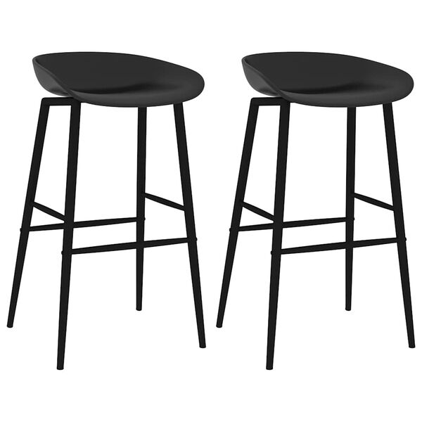 vidaXL Bar Chair Set of 2 Black Polypropylene Standard Ergonomic