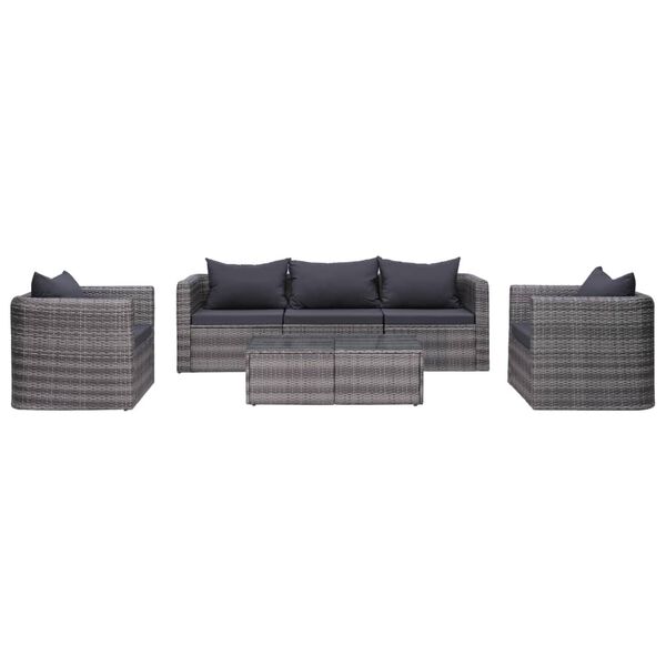 vidaXL Sofa Set Grey PE Rattan, Powder-Coated Steel, Glass Medium