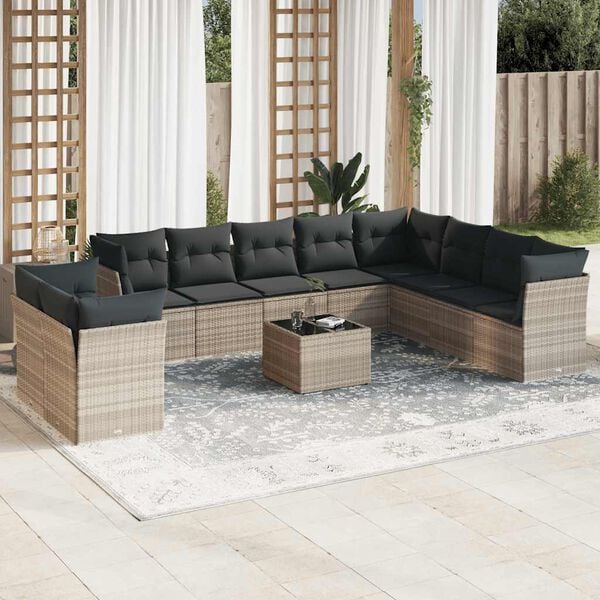 vidaXL 11 Piece Patio Sofa Set with Cushions Light Gray Poly Rattan