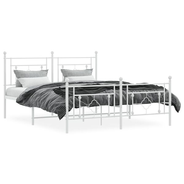 vidaXL Bed Frame White Powder-coated steel King Size Bed Frame