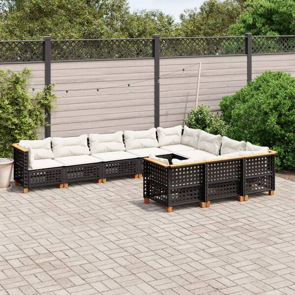 vidaXL Garden Sofa Set Black sofa, Cream white cushions