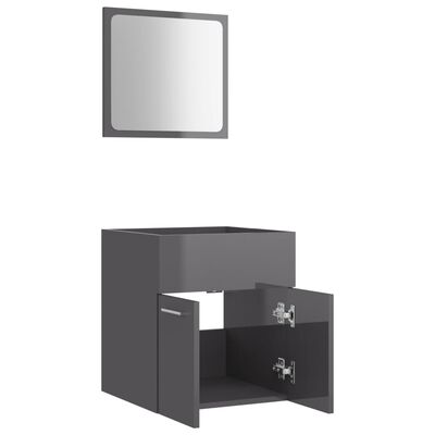 vidaXL 2 Piece Bathroom Furniture Set High Gloss Gray Engineered Wood