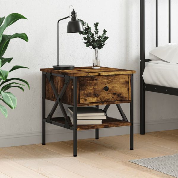 vidaXL Bedside Table Smoked oak Engineered wood 15.7x15.7x17.7 in