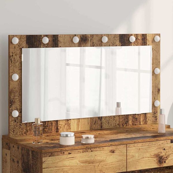 vidaXL Vanity Mirror with LED Strip Lights Old Wood 100 x 55 x 18 cm