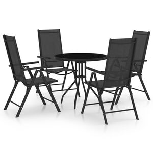 vidaXL Dining Set Black Powder-coated aluminum, textilene, glass, steel