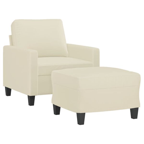 vidaXL Sofa Chair with Footstool Cream Faux leather, metal, plywood, foam