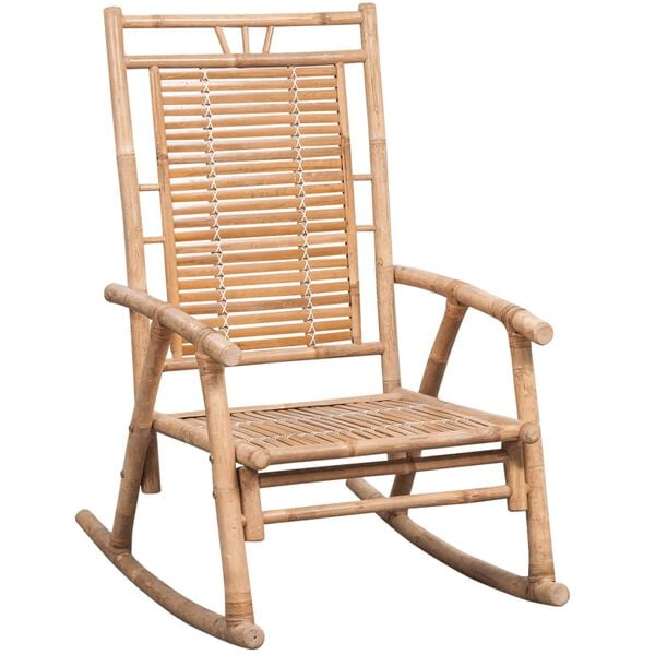 vidaXL Rocking Chair Natural Bamboo, Red Cushion Bamboo, Polyester Cushion